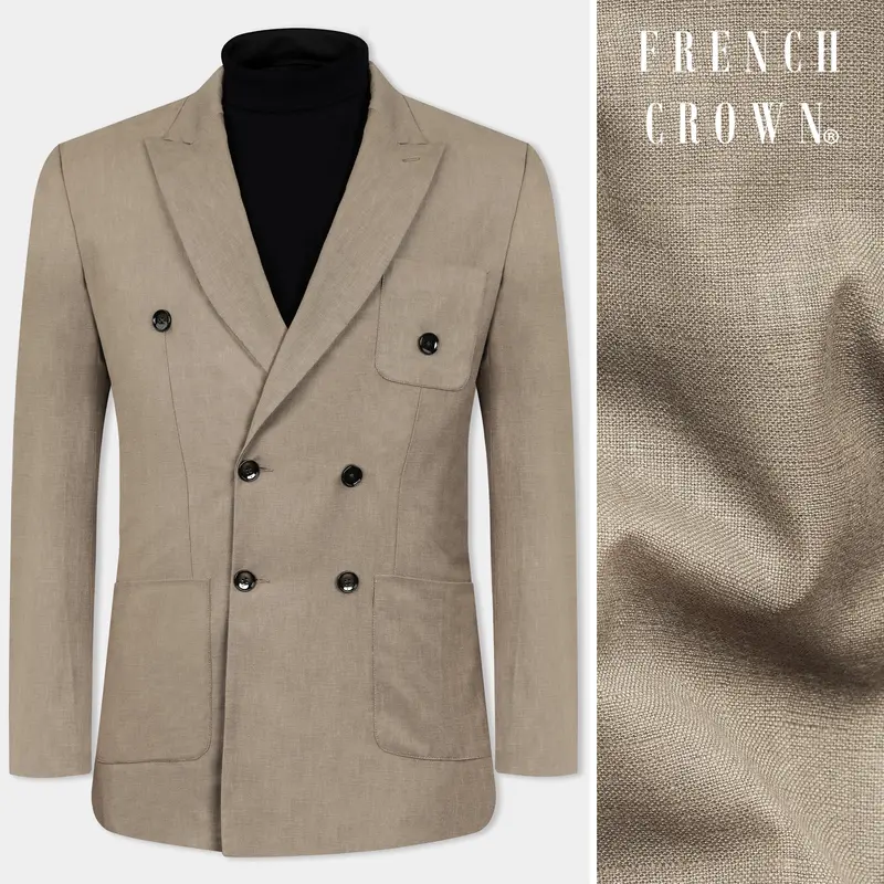 Oyster Brown Luxurious Linen Double Breasted Sports Blazer 1