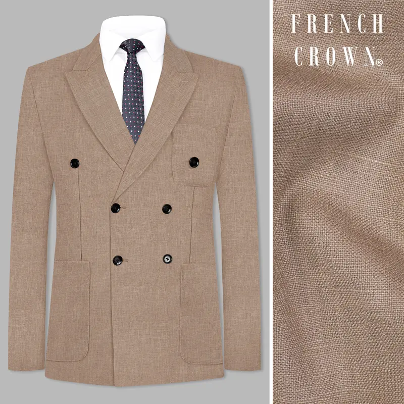 Oyster Brown Luxurious Linen Double Breasted Sports Blazer 1