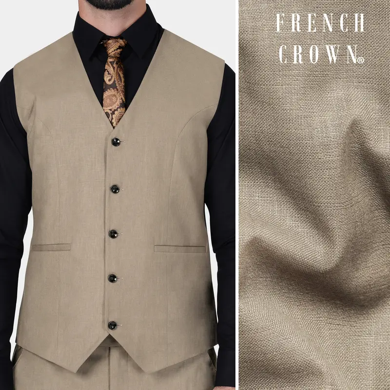 Oyster Brown Luxurious Linen Waistcoat 1