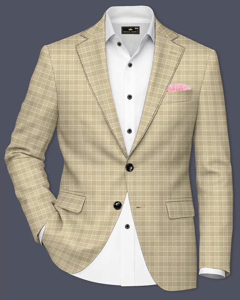 Oyster Brown Plaid Wool Rich Blazer 1