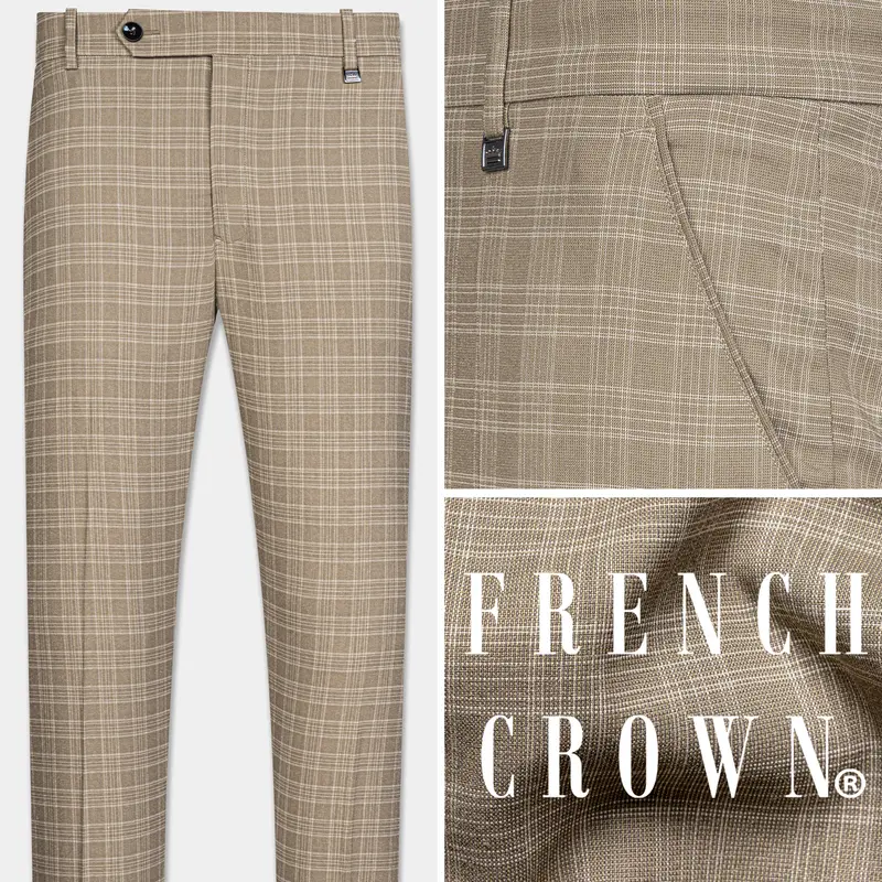 Oyster Brown Plaid Wool Rich Pant 1