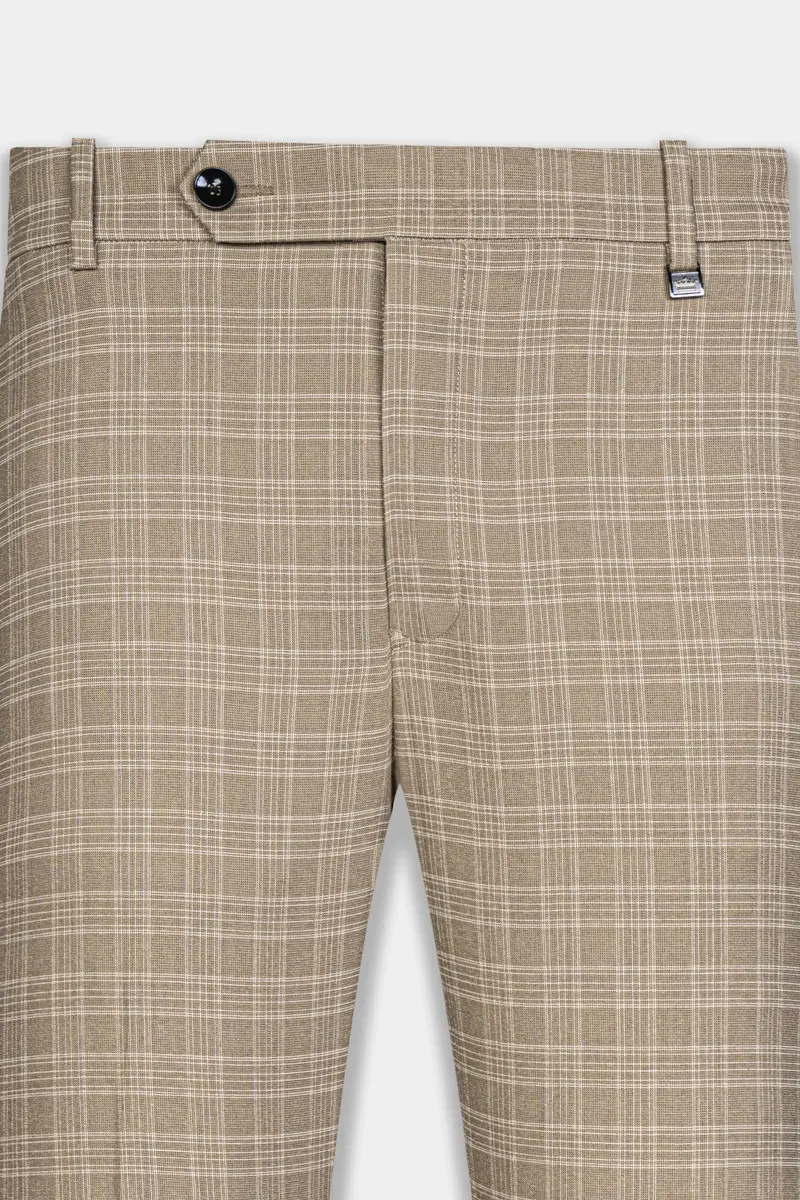 Oyster Brown Plaid Wool Rich Pant 2