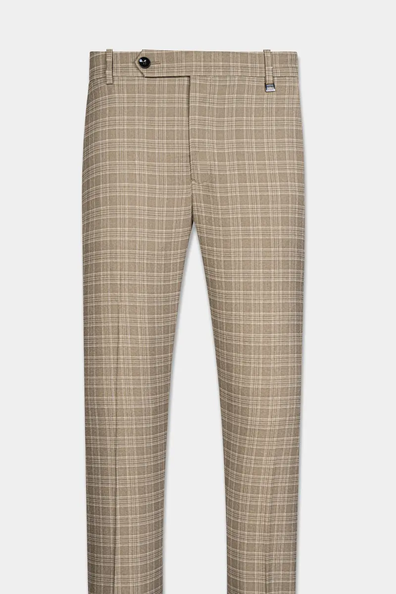 Oyster Brown Plaid Wool Rich Pant 4