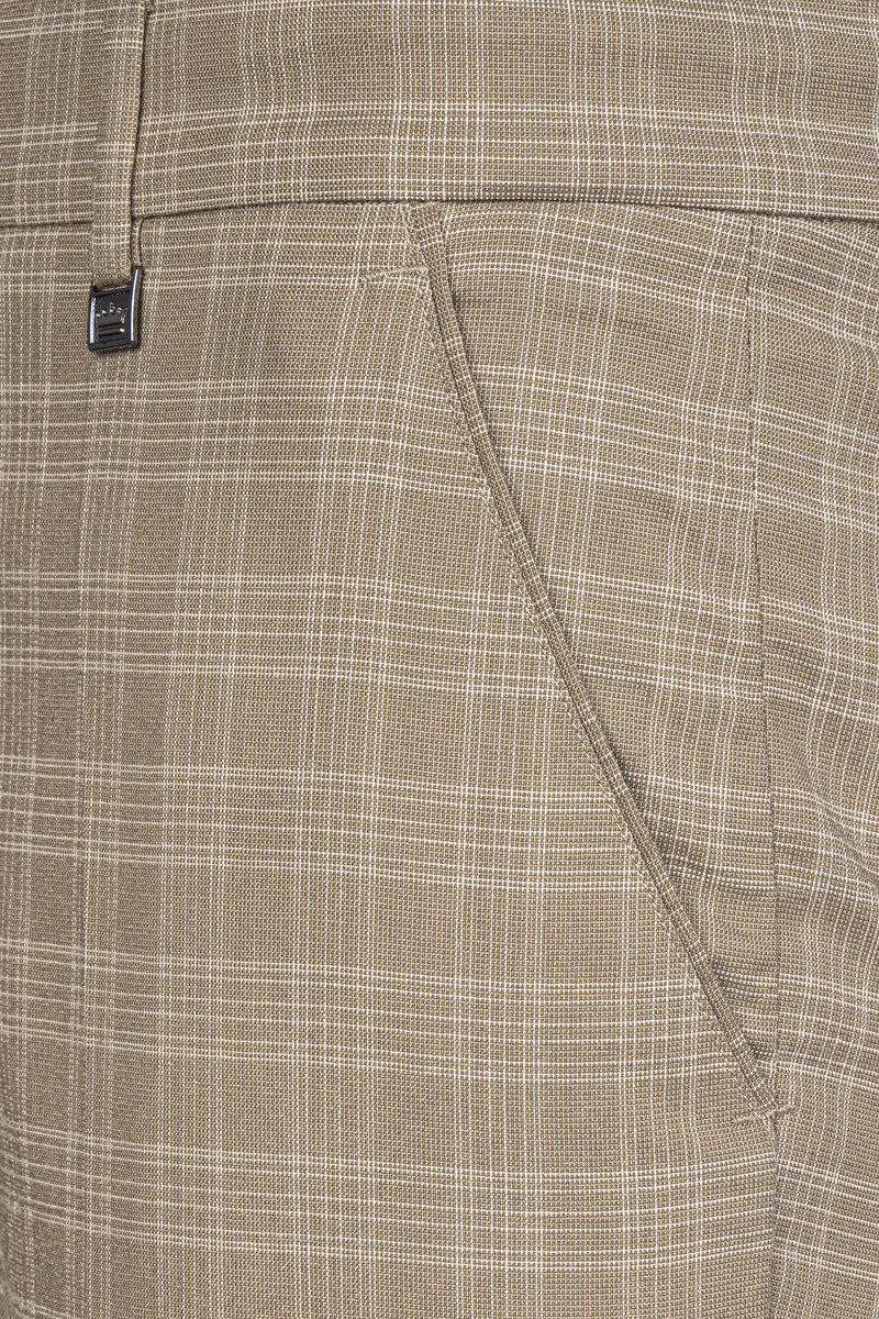 Oyster Brown Plaid Wool Rich Pant 5