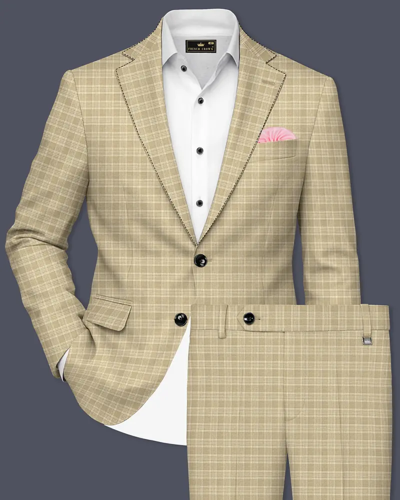 Oyster Brown Plaid Wool Rich Suit 1