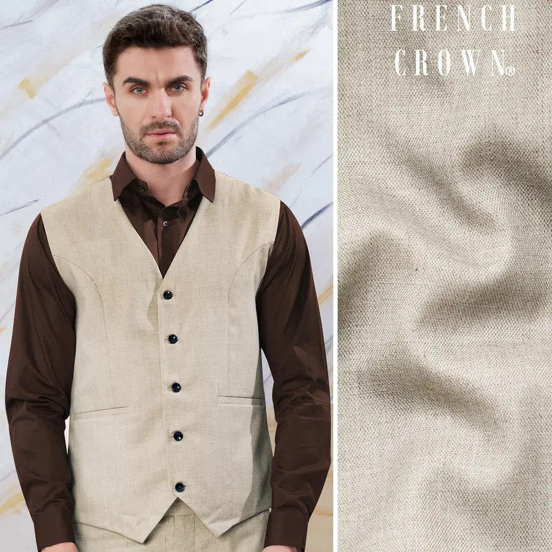 Oyster Cream Luxurious Linen Waistcoat 1