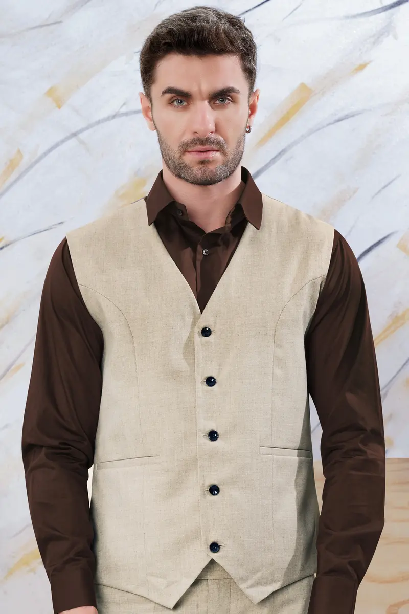 Oyster Cream Luxurious Linen Waistcoat 2