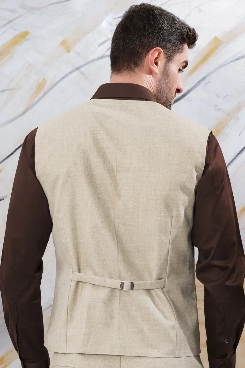 Oyster Cream Luxurious Linen Waistcoat 4