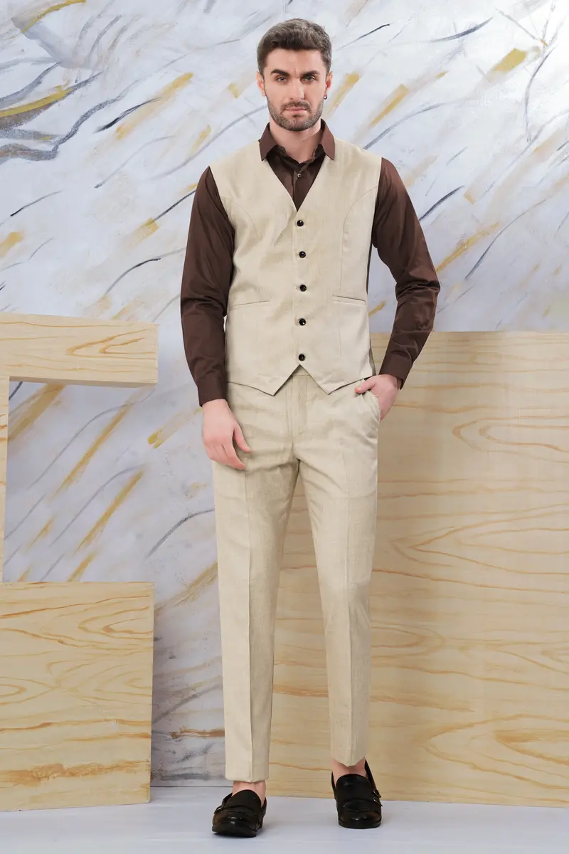 Oyster Cream Luxurious Linen Waistcoat 5