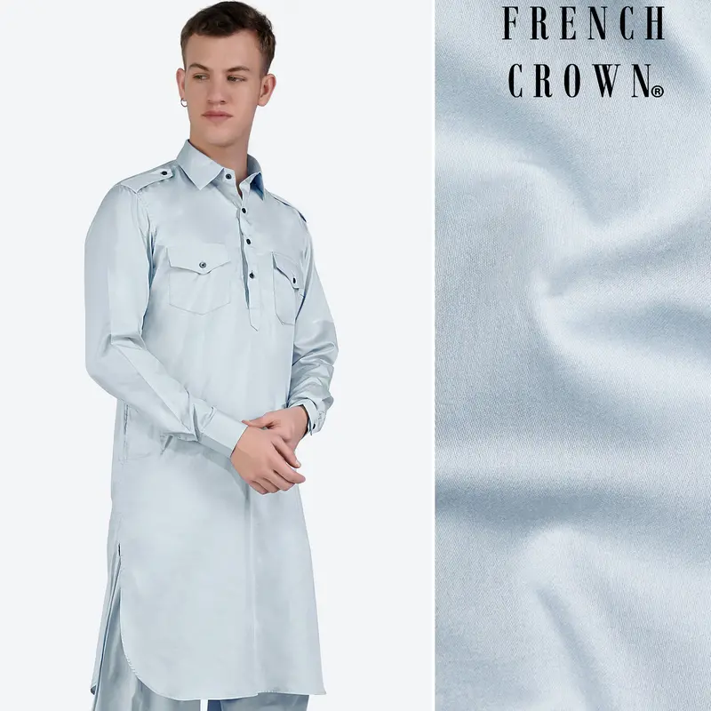 Oyster Gray Subtle Sheen Super Soft Premium Cotton Pathani Kurta 1
