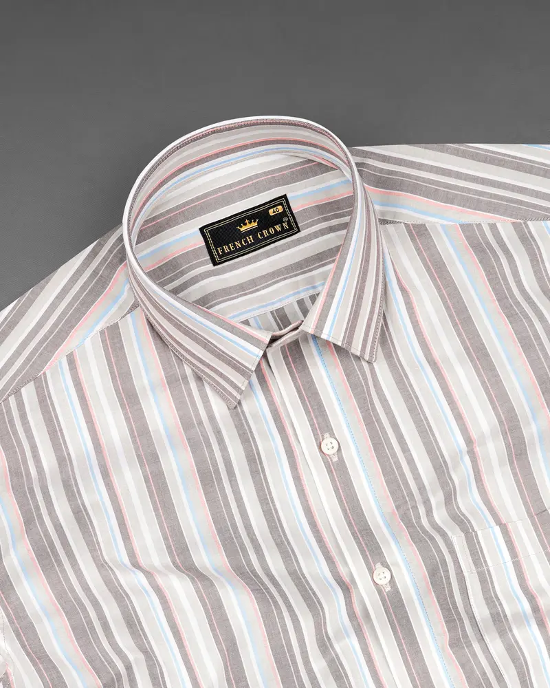 Oyster Gray With Hurricane Brown Multicolour Striped Premium Cotton Shirt 4