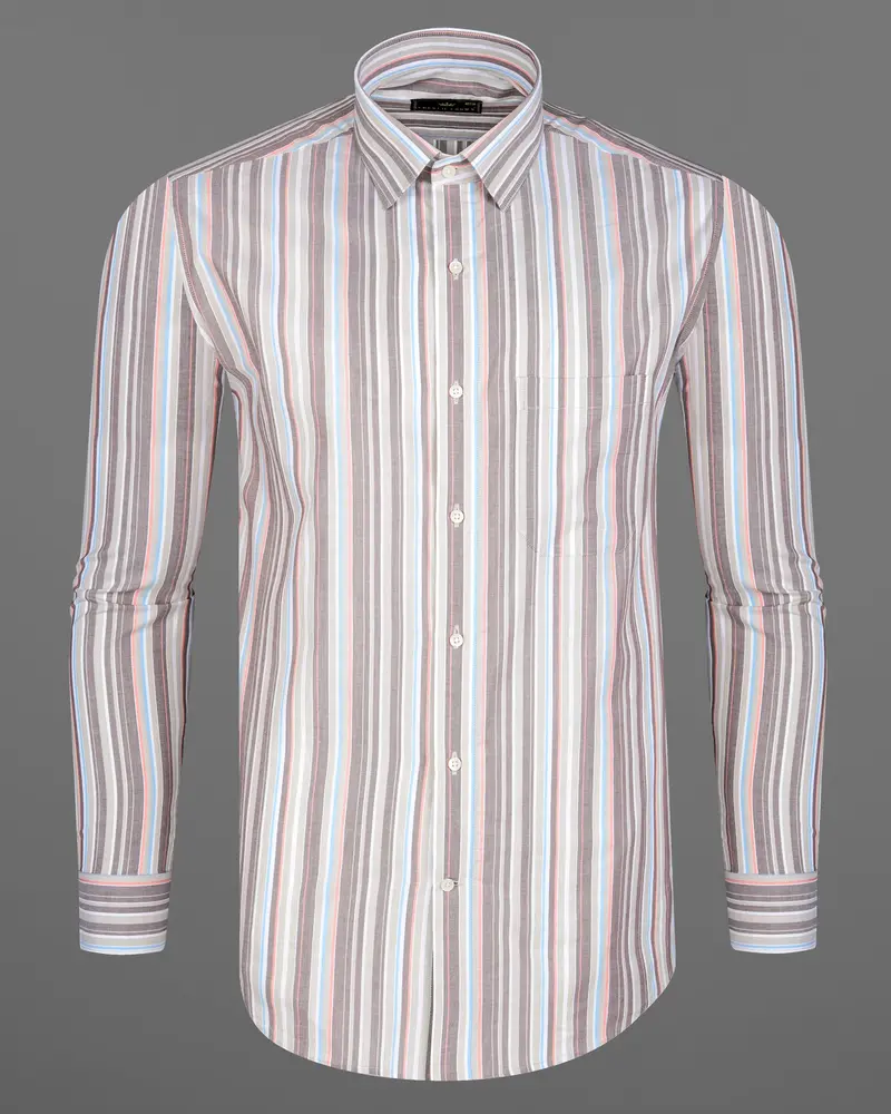 Oyster Gray With Hurricane Brown Multicolour Striped Premium Cotton Shirt 5