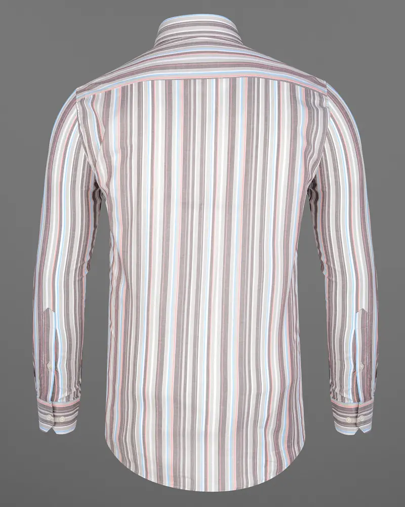 Oyster Gray With Hurricane Brown Multicolour Striped Premium Cotton Shirt 6