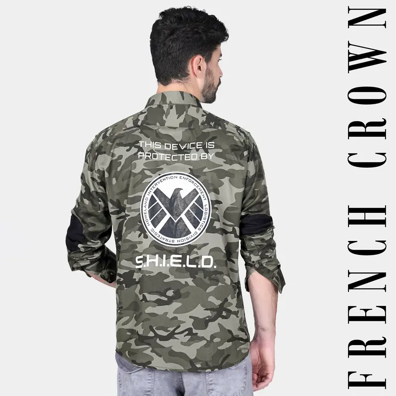 Oyster Green And Fuscous Green Camouflage With Funky Printed Premium Tencel Designer Shirt 1