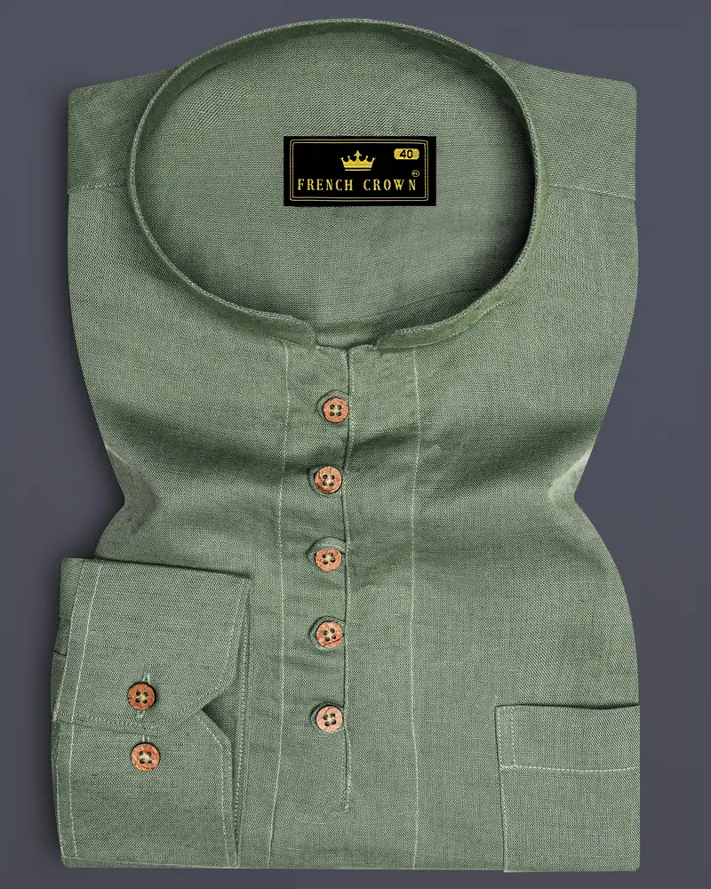 Oyster Green Luxurious Linen Kurta Shirt 1