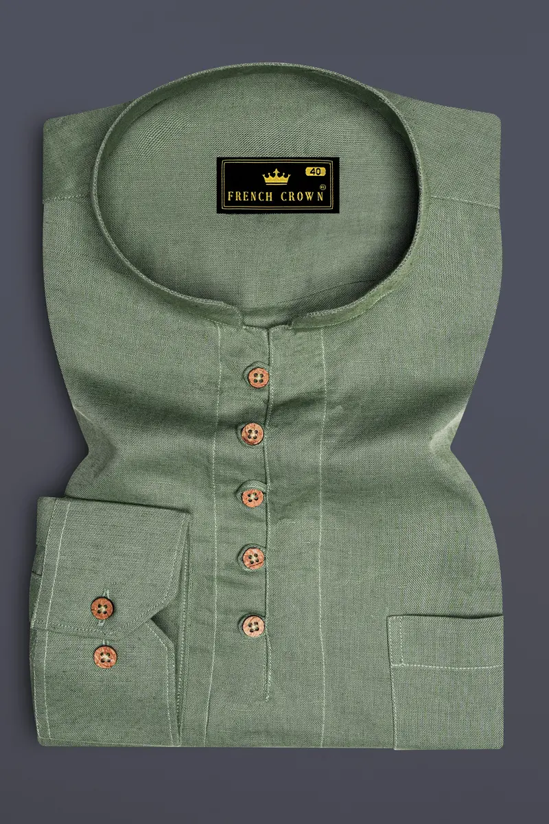 Oyster Green Luxurious Linen Kurta Shirt 2