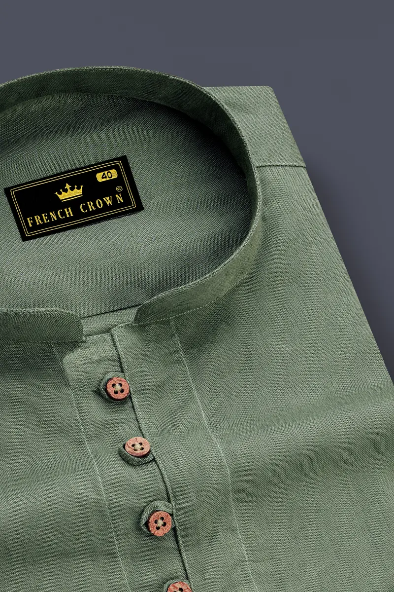 Oyster Green Luxurious Linen Kurta Shirt 4