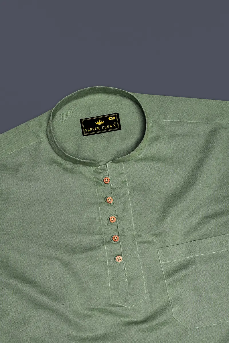 Oyster Green Luxurious Linen Kurta Shirt 5