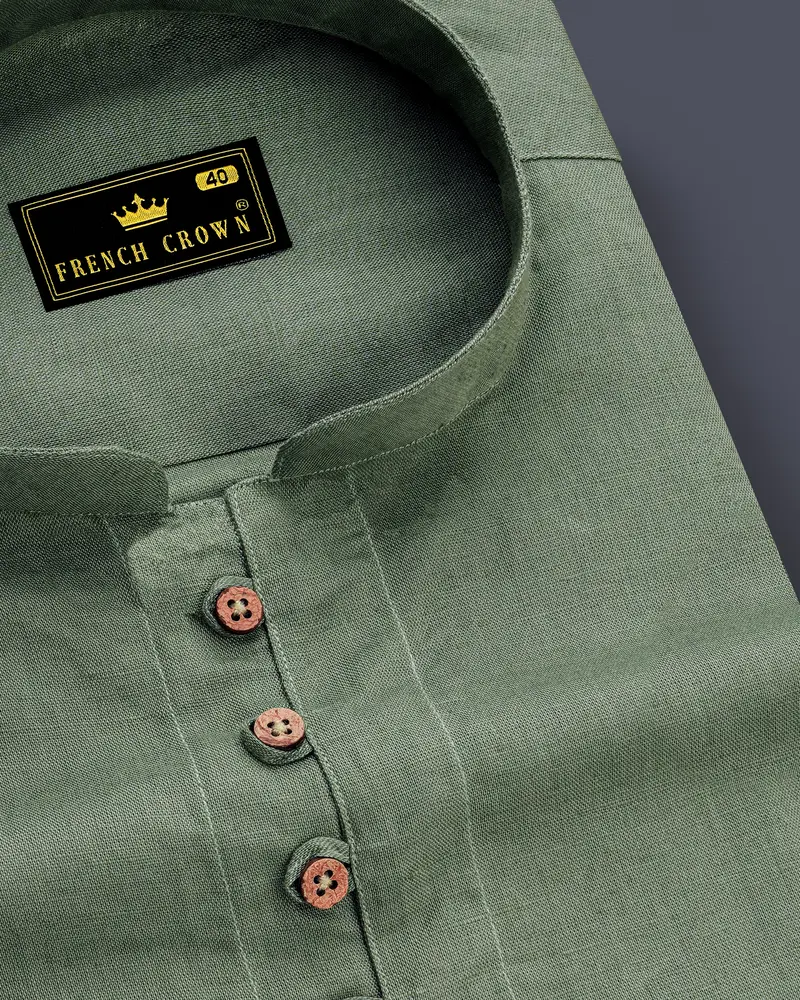Oyster Green Luxurious Linen Kurta Shirt 6