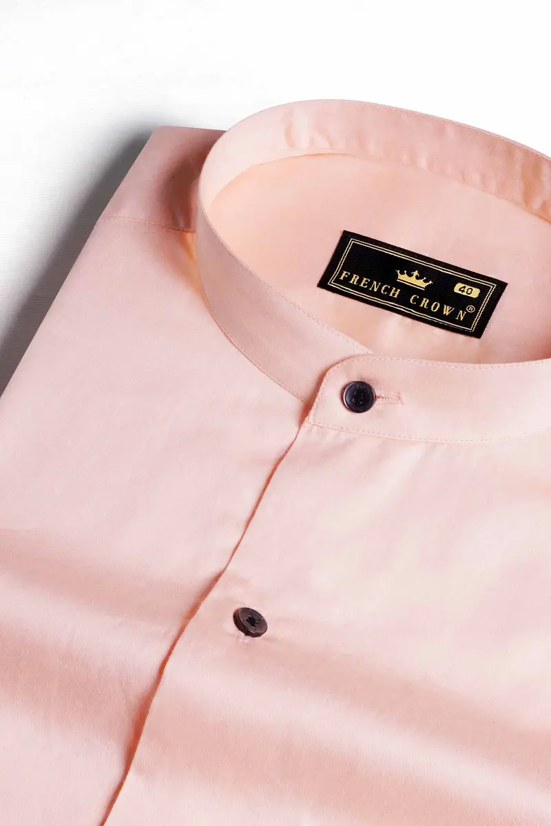 Oyster Pink Subtle Sheen Super Soft Premium Cotton Mandarin Shirt 1