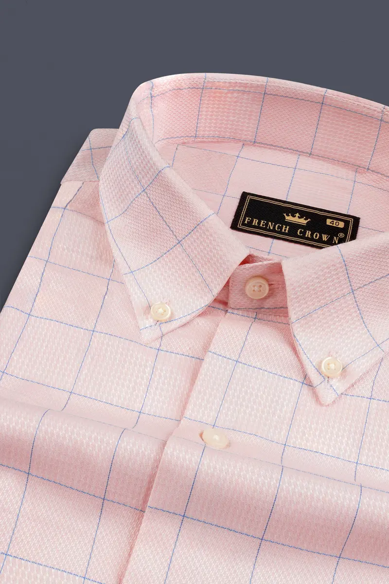 Oyster Pink Windowpane Dobby Textured Premium Cotton Shirt 1