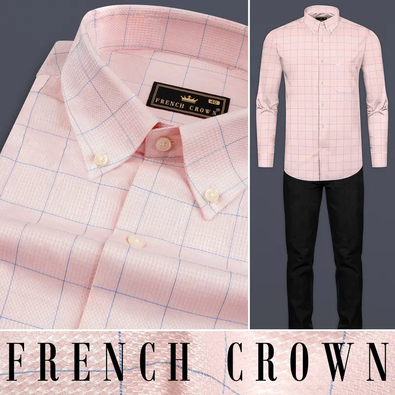 Oyster Pink Windowpane Dobby Textured Premium Cotton Shirt 10