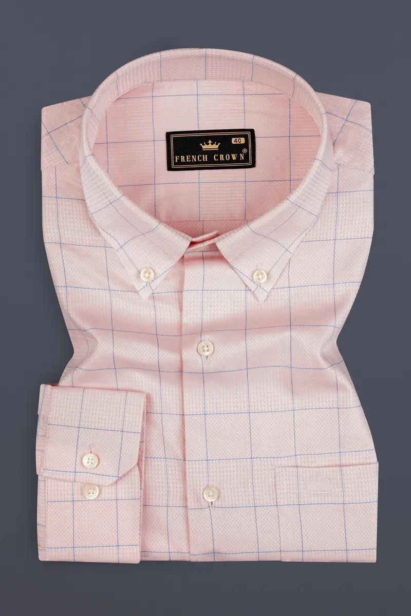 Oyster Pink Windowpane Dobby Textured Premium Cotton Shirt 3