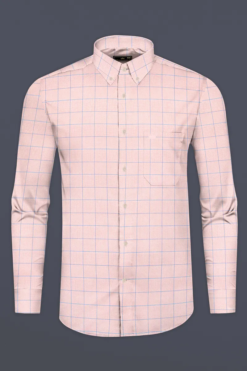 Oyster Pink Windowpane Dobby Textured Premium Cotton Shirt 4