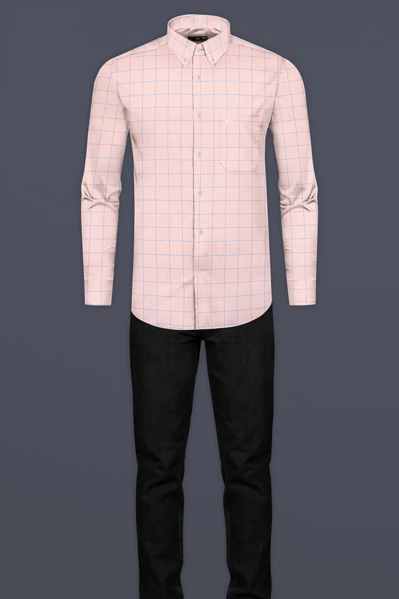 Oyster Pink Windowpane Dobby Textured Premium Cotton Shirt 6