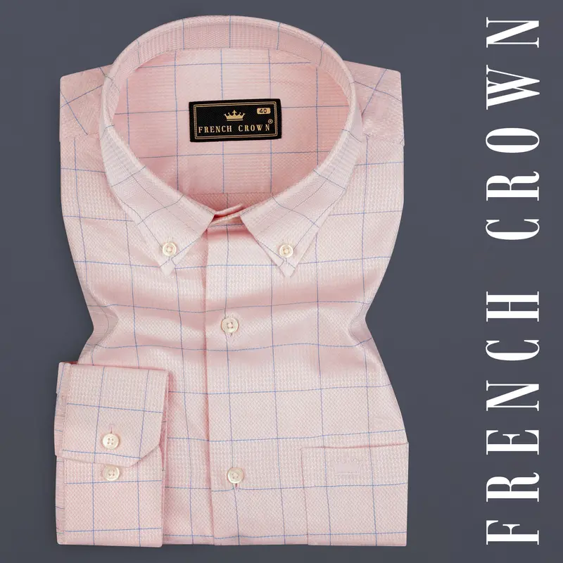Oyster Pink Windowpane Dobby Textured Premium Cotton Shirt 7