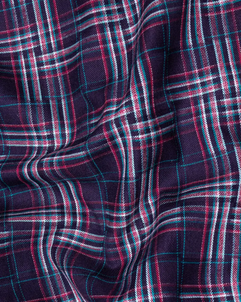 Pacific Blue And Lipstick Red Plaid Twill Textured Premium Cotton Shirt 2