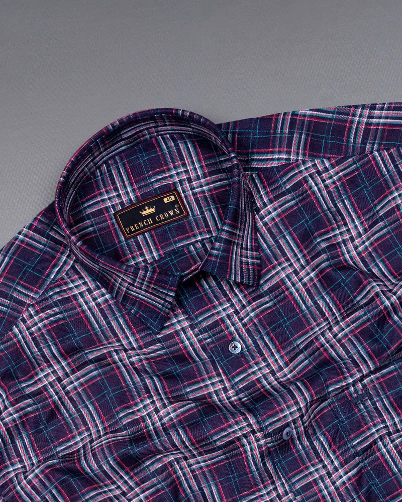 Pacific Blue And Lipstick Red Plaid Twill Textured Premium Cotton Shirt 4