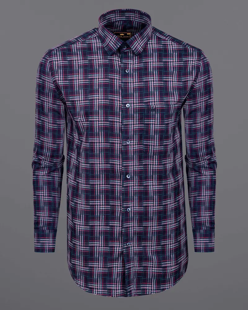 Pacific Blue And Lipstick Red Plaid Twill Textured Premium Cotton Shirt 5