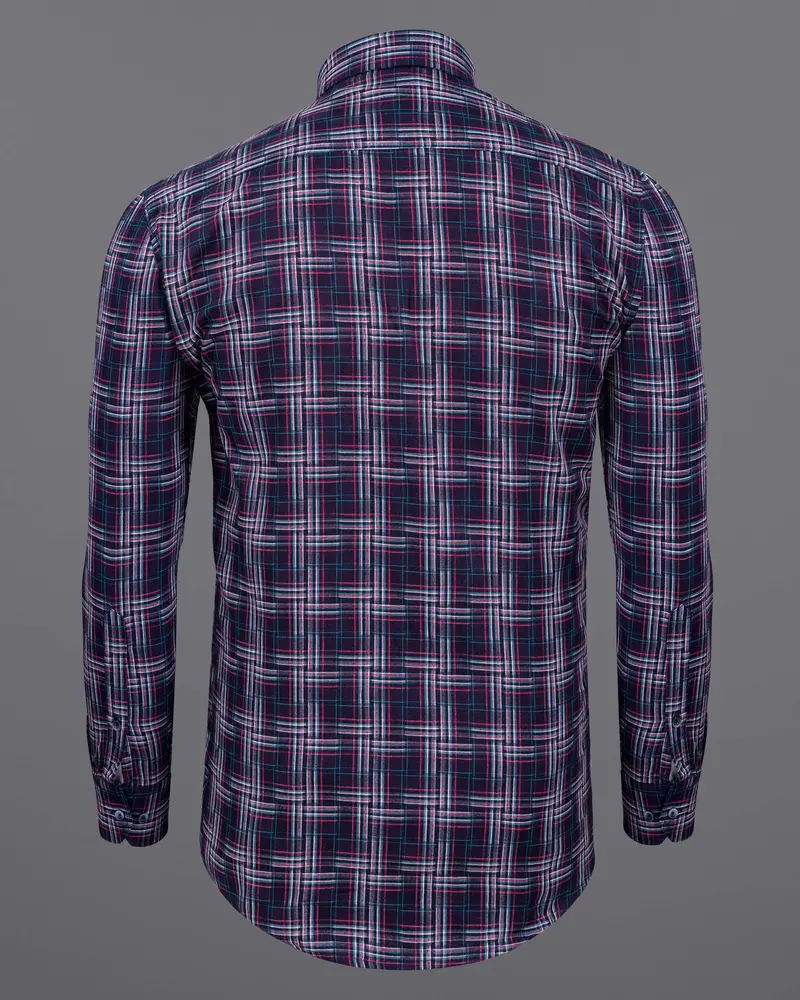 Pacific Blue And Lipstick Red Plaid Twill Textured Premium Cotton Shirt 6