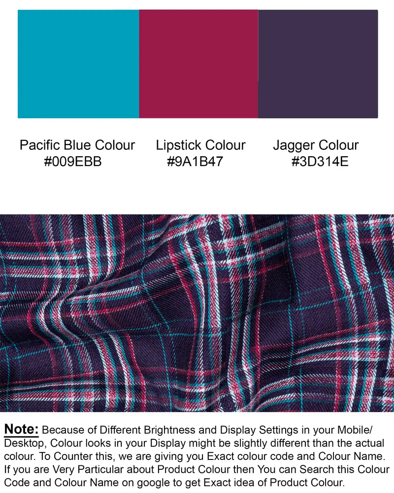 Pacific Blue And Lipstick Red Plaid Twill Textured Premium Cotton Shirt 8