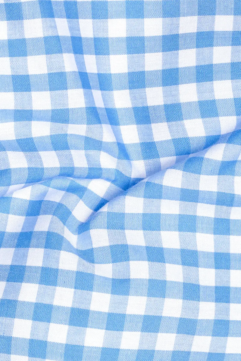 Pacific-Malibu Blue And Bright White Gingham Plaid Super Soft Premium Cotton Dress Shirt 3