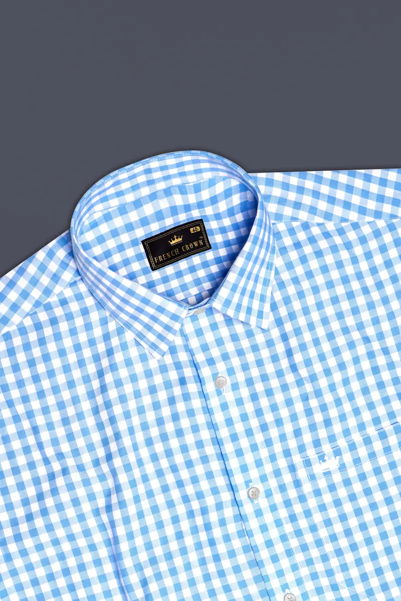 Pacific-Malibu Blue And Bright White Gingham Plaid Super Soft Premium Cotton Dress Shirt 5