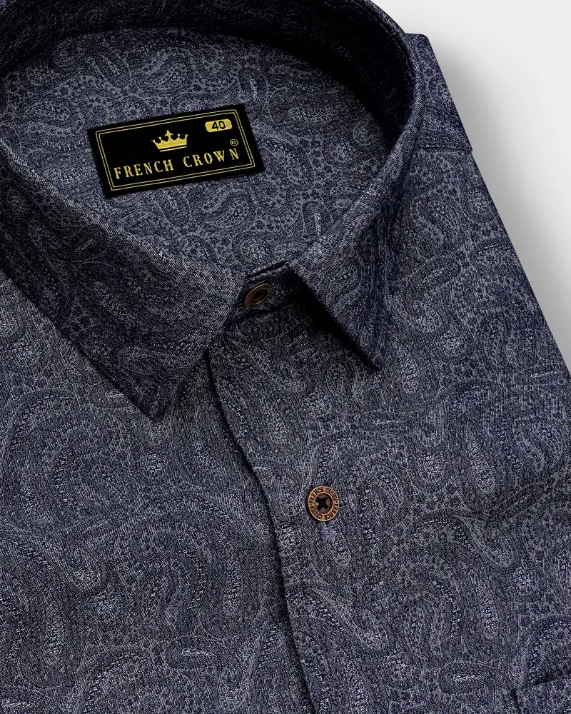 Paiscrest-Vulcan Denim Blue Paisley Printed Super Soft Premium Cotton Casual Shirt 1