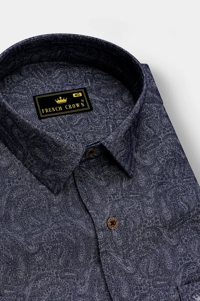 Paiscrest-Vulcan Denim Blue Paisley Printed Super Soft Premium Cotton Casual Shirt 2