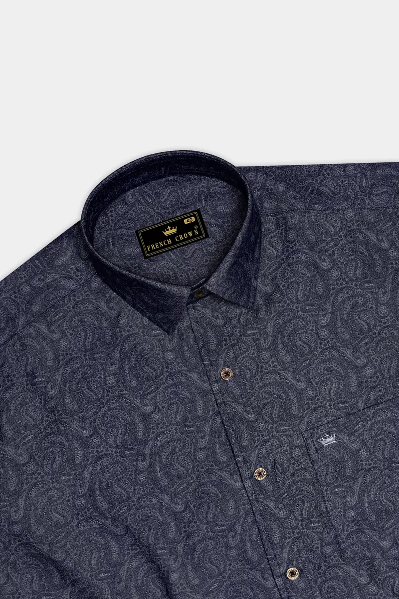 Paiscrest-Vulcan Denim Blue Paisley Printed Super Soft Premium Cotton Casual Shirt 5