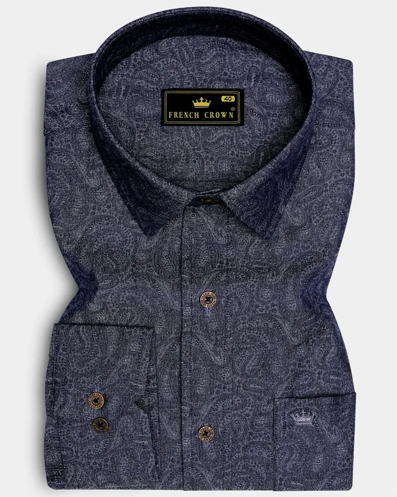 Paiscrest-Vulcan Denim Blue Paisley Printed Super Soft Premium Cotton Casual Shirt 6