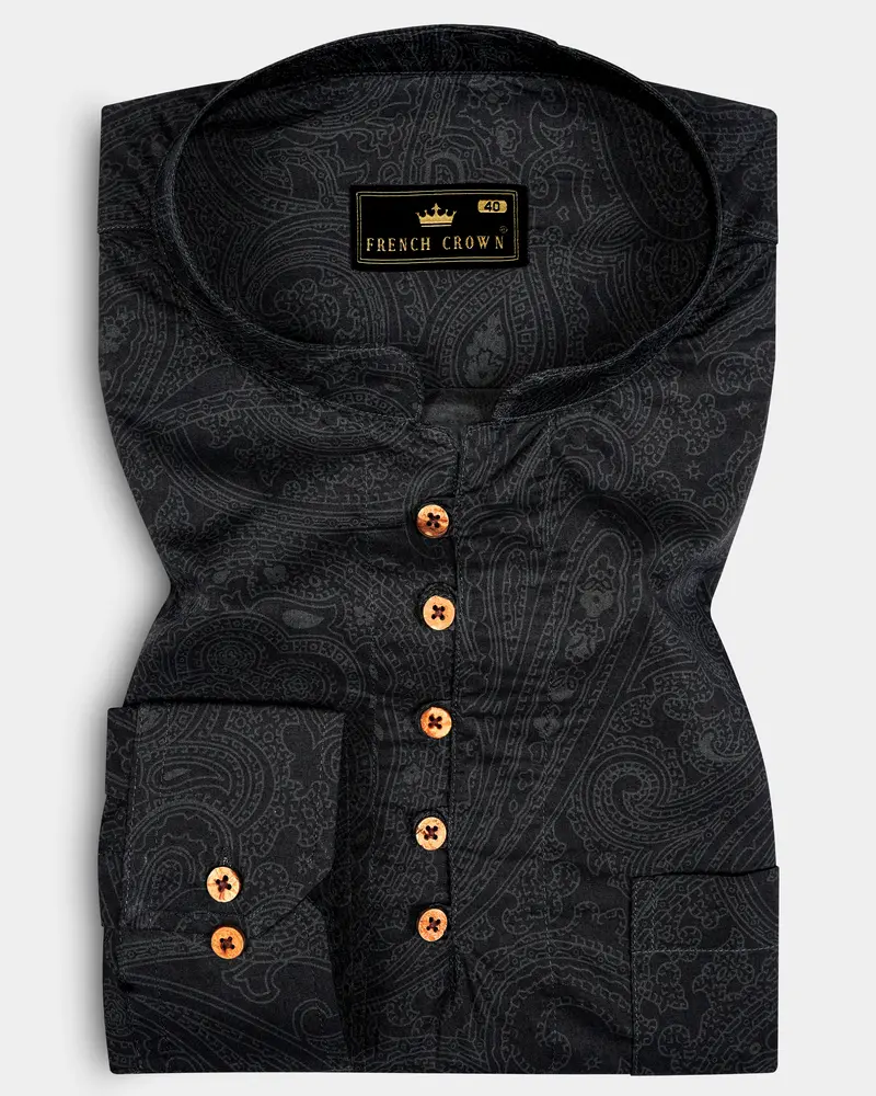 Paislux-Zeus Black Paisley Printed Super Soft Premium Cotton Casual Kurta Shirt 1