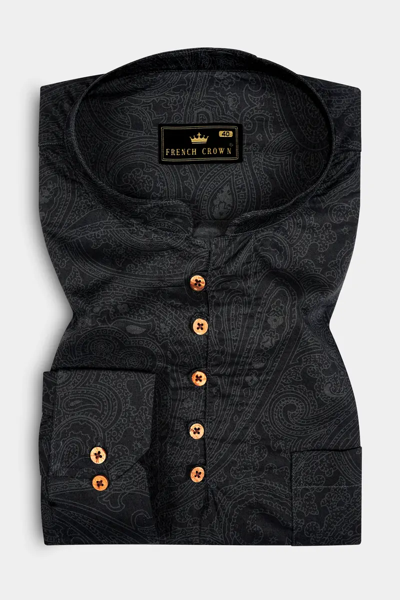 Paislux-Zeus Black Paisley Printed Super Soft Premium Cotton Casual Kurta Shirt 2