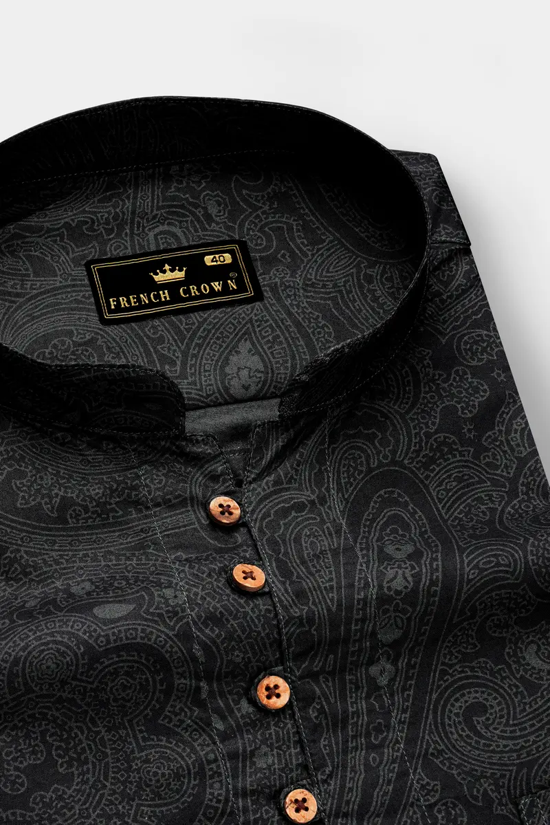 Paislux-Zeus Black Paisley Printed Super Soft Premium Cotton Casual Kurta Shirt 4