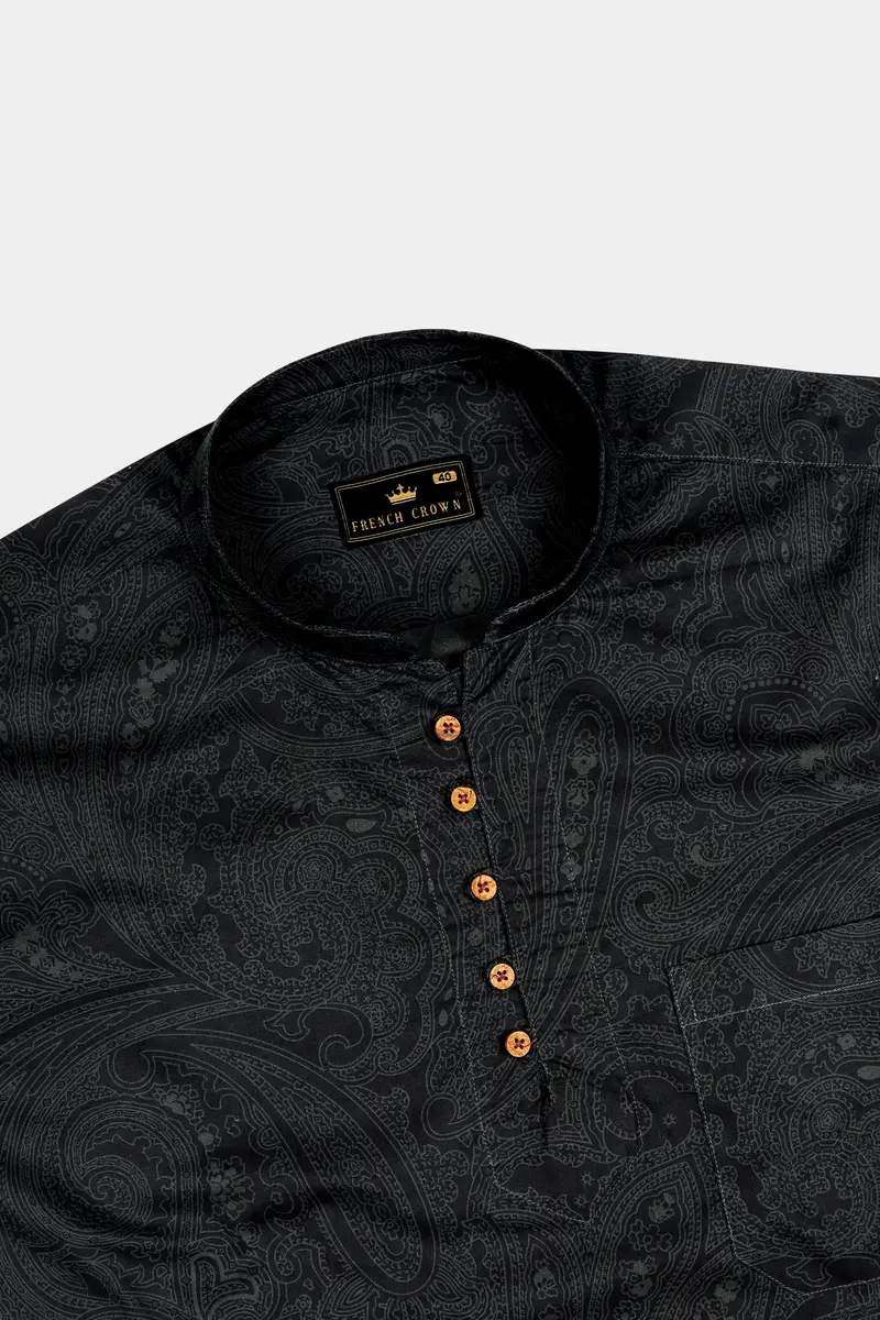 Paislux-Zeus Black Paisley Printed Super Soft Premium Cotton Casual Kurta Shirt 5