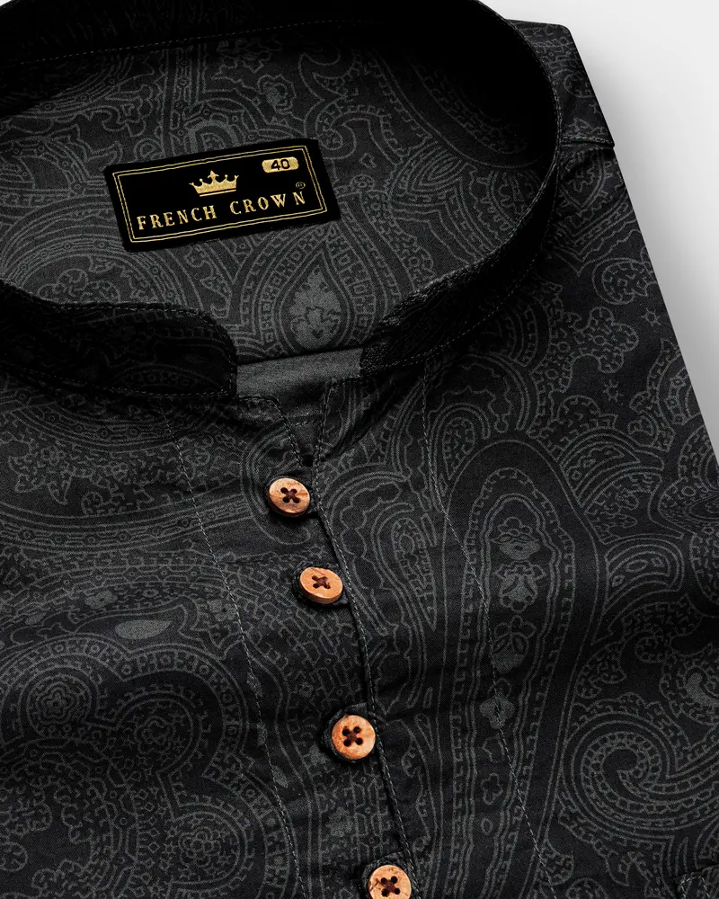 Paislux-Zeus Black Paisley Printed Super Soft Premium Cotton Casual Kurta Shirt 6