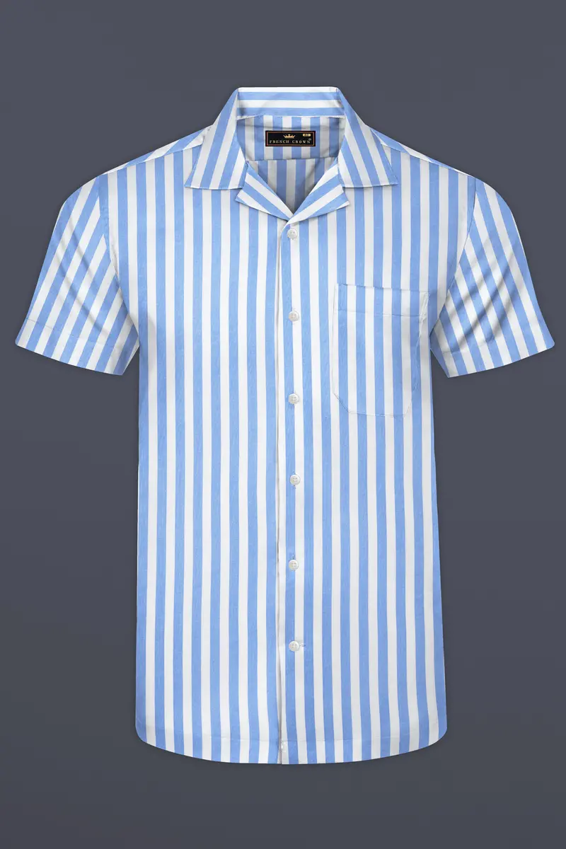 Pale Aqua Blue And White Striped Premium Tencel Shirt 2