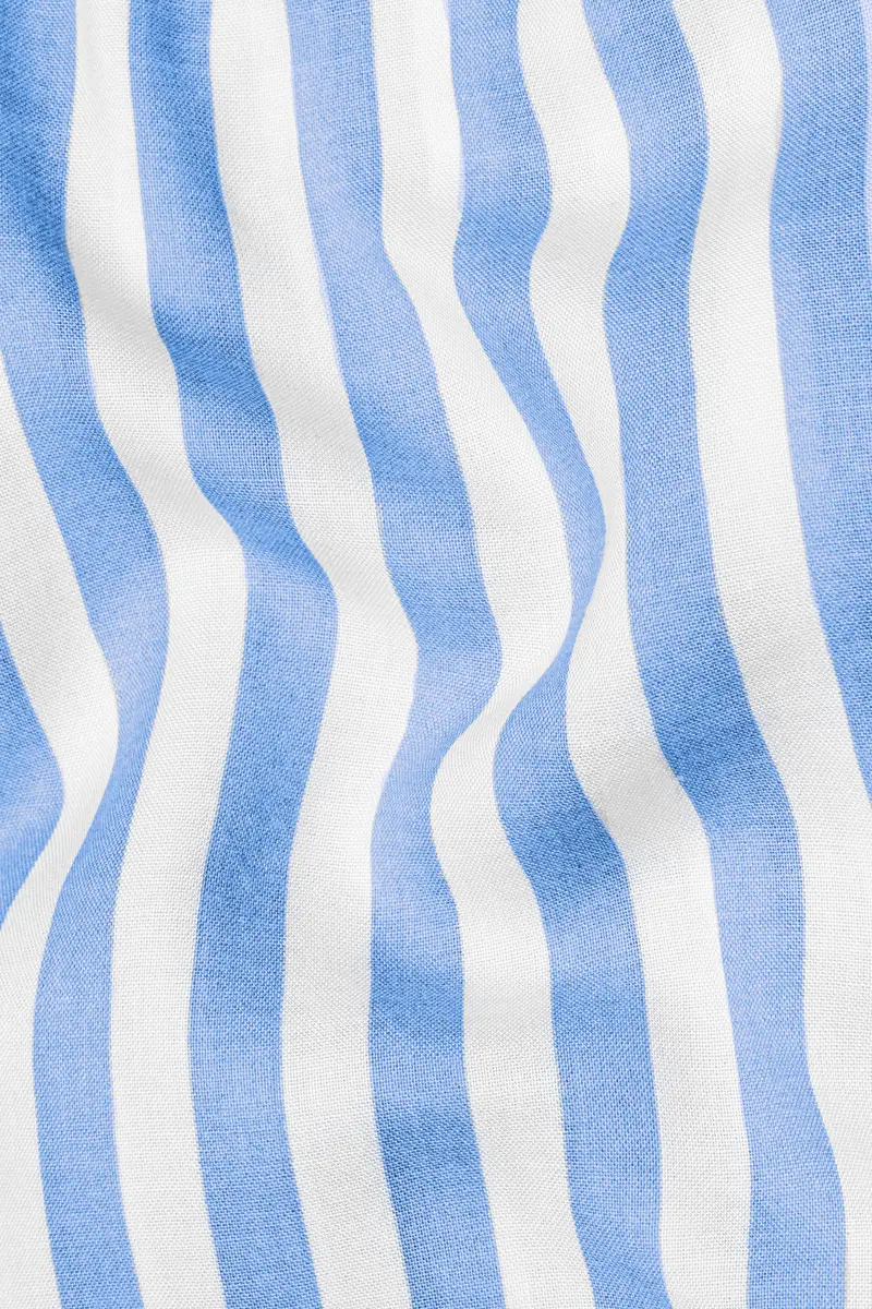 Pale Aqua Blue And White Striped Premium Tencel Shirt 3