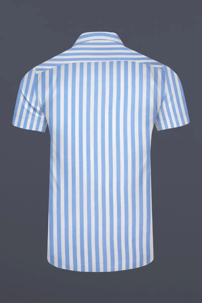 Pale Aqua Blue And White Striped Premium Tencel Shirt 6