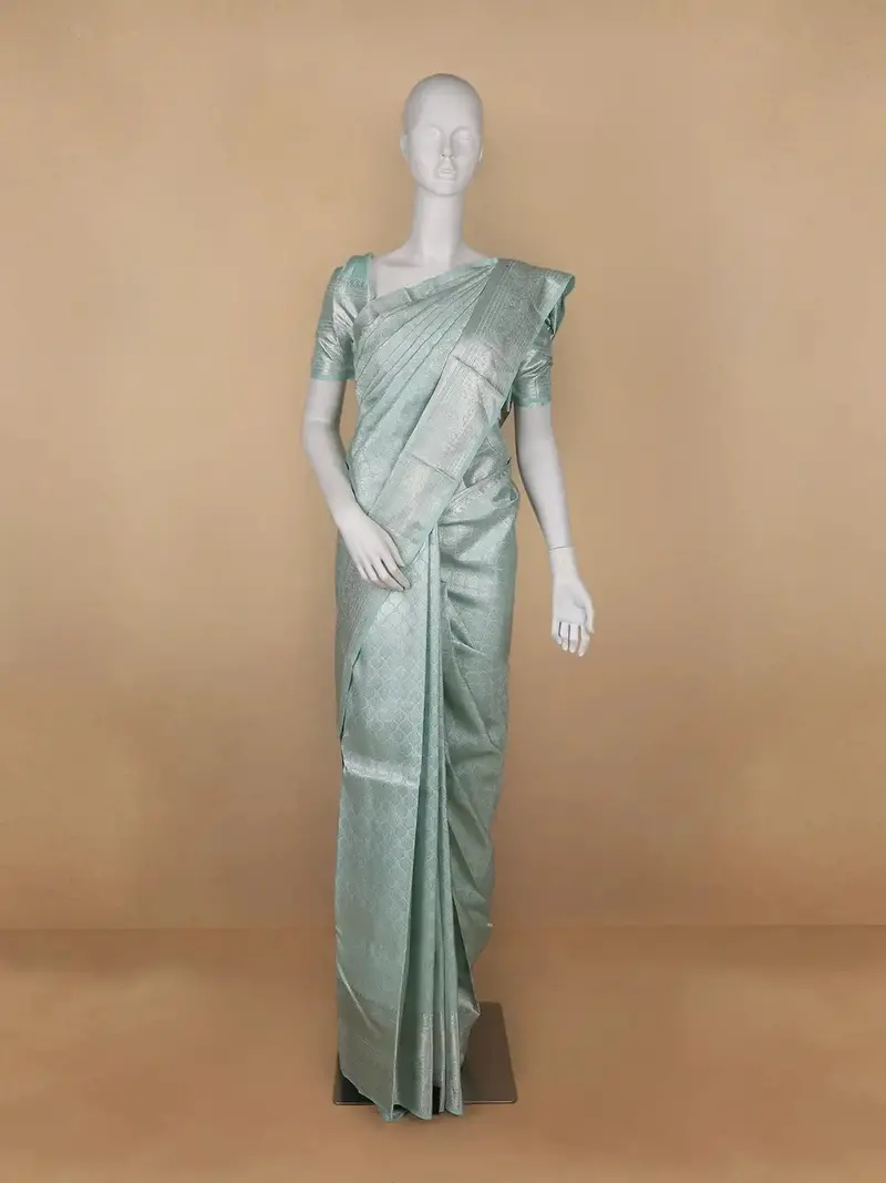 Pale Blue Floral Woven Pure Kanchipuram Silk Saree 1